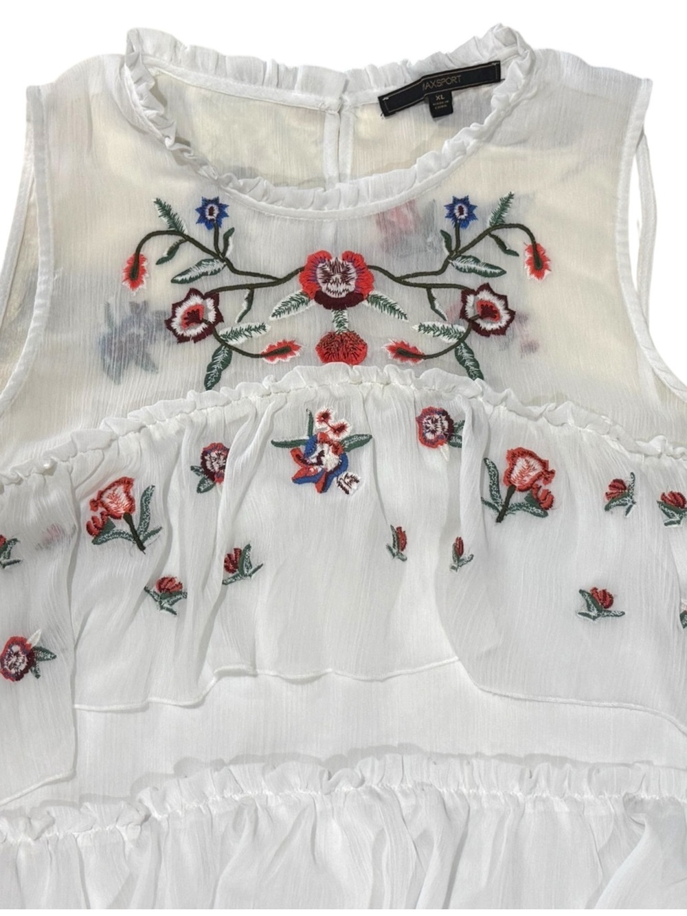 MAXSPORT White Ivory Floral Embroidered Tiered Ruffle Dress XL NWOT - Picture 2 of 12